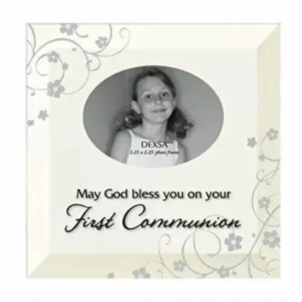NEW With Tags Glass First Communion Square Photo Frame with Easel Back